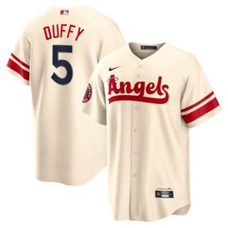 Men's Cool Base Los Angeles Angels Matt Duffy 2022 City Connect Cream Stitched Jersey