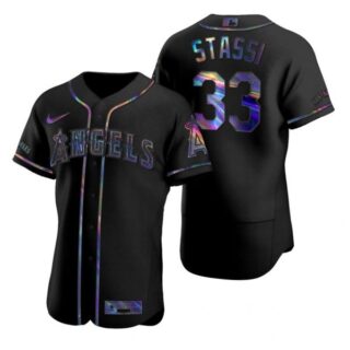 Men's Max Stassi Los Angeles Angels Flex Base Jersey Black Holographic