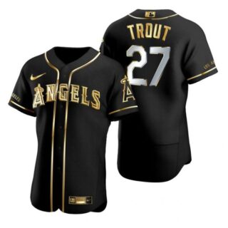 Men's Mike Trout Los Angeles Angels Flex Base Jersey Black Golden