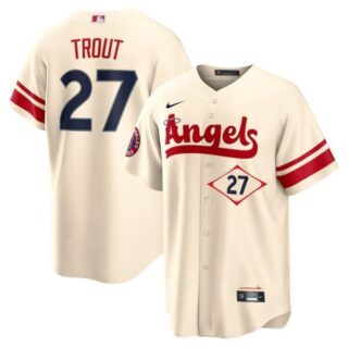 Men's Los Angeles Angels Mike Trout City Connect Special Edition Cream Stitched Jersey