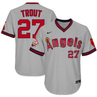 Men's Mike Trout Los Angeles Angels 1970 Throwback Jersey - Stitched Gray