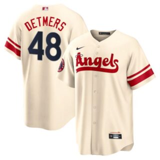 Men's Cool Base Los Angeles Angels Reid Detmers 2022 City Connect Cream Stitched Jersey