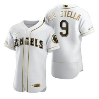 Men's Tommy La Stella Los Angeles Angels Flex Base Jersey White Golden