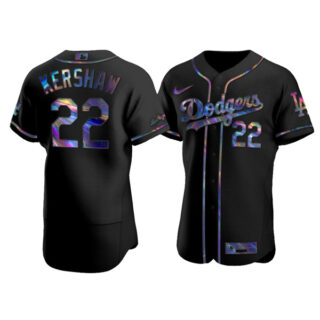 Men's Los Angeles Dodgers #22 Clayton Kershaw Flex Base Jersey Stitched Black Holographic