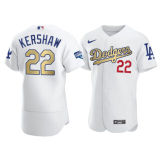 Men's Los Angeles Dodgers #22 Clayton Kershaw Flex Base Jersey Stitched White Gold Program