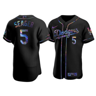 Men's Los Angeles Dodgers #5 Corey Seager Flex Base Jersey Stitched Black Holographic