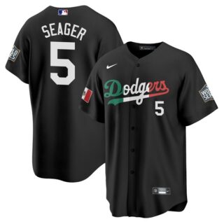 Men's - Cool Base Corey Seager Los Angeles Dodgers Black Mexico Flag Jersey Stitched