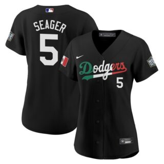 Women Corey Seager Los Angeles Dodgers Black Mexico Flag Jersey Stitched