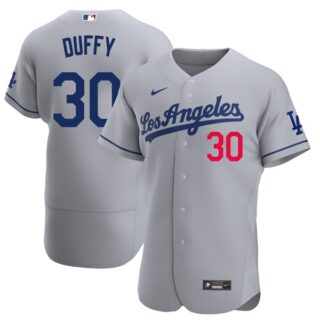 Men's Los Angeles Dodgers #30 Danny Duffy Flex Base Jersey Stitched - Gray
