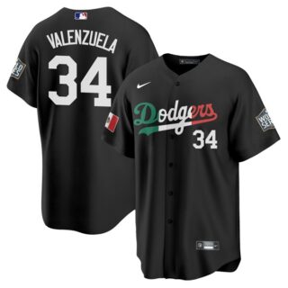 Men's - Cool Base Fernando Valenzuela Los Angeles Dodgers Black Mexico Flag Jersey Stitched