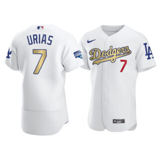 Men's Los Angeles Dodgers #7 Julio Urias Flex Base Jersey Stitched White Gold Program