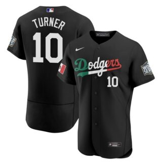 Men's - Flex Base Justin Turner Los Angeles Dodgers Black Mexico Flag Jersey Stitched