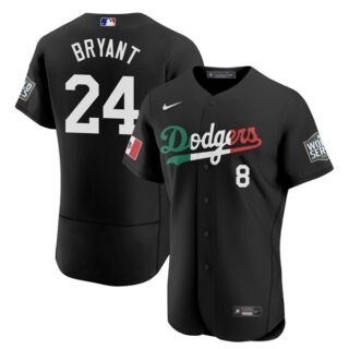 Men's - Flex Base Kobe Bryant Los Angeles Dodgers Black Mexico Flag Jersey Stitched