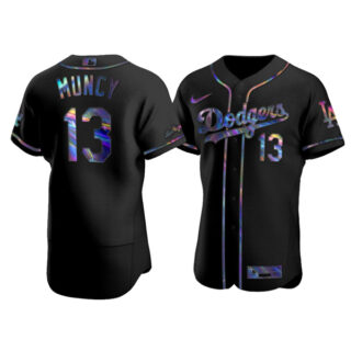 Men's Los Angeles Dodgers #13 Max Muncy Flex Base Jersey Stitched Black Holographic