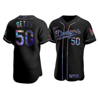 Men's Los Angeles Dodgers #50 Mookie Betts Flex Base Jersey Stitched Black Holographic
