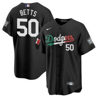 Men's - Cool Base Mookie Betts Los Angeles Dodgers Black Mexico Flag Jersey Stitched