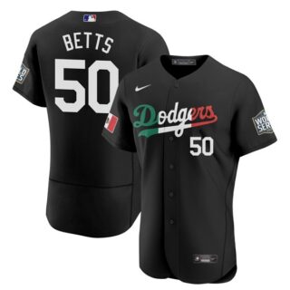 Men's - Flex Base Mookie Betts Los Angeles Dodgers Black Mexico Flag Jersey Stitched
