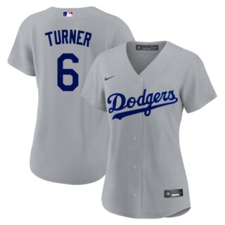 Women's Los Angeles Dodgers #6 Trea Turner Cool Base Jersey Stitched - Gray