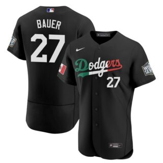 Men's - Flex Base Trevor Bauer Los Angeles Dodgers Black Mexico Flag Jersey Stitched