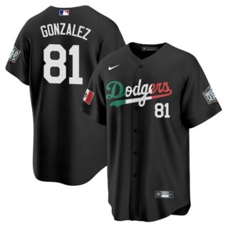 Men's - Cool Base Victor Gonzalez Los Angeles Dodgers Black Mexico Flag Jersey Stitched