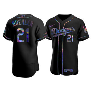 Men's Los Angeles Dodgers #21 Walker Buehler Flex Base Jersey Stitched Black Holographic