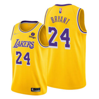 Men's #8 #24 Kobe Bryant Los Angeles Lakers Gold Icon 75th Anniversary Diamond Jersey Stitched