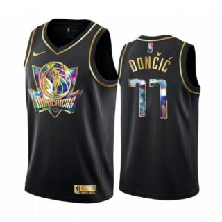 Men's Dallas Mavericks Luka Doncic 75th Anniversary Black Iridescent Diamond Jersey Stitched