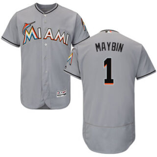 marlins #1 Cameron Maybin Grey Flexbase Authentic Collection Stitched Baseball Jersey