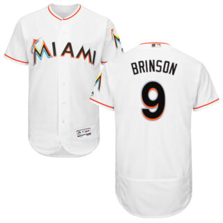 marlins #9 Lewis Brinson White Flexbase Authentic Collection Stitched Baseball Jersey