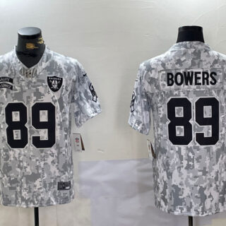 men's las vegas raiders #89 brock bowers 2024 f.u.s.e arctic camo salute to service limited stitched football jersey