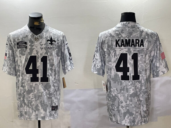 men's new orleans saints #41 alvin kamara 2024 f.u.s.e arctic camo salute to service limited stitched football jersey