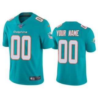 Men's Custom Miami Dolphins Throwback Limited Stitched Jersey Aqua