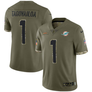 Youth Tua Tagovailoa Miami Dolphins Olive 2022 Salute To Service Jersey Stitched