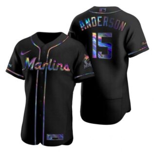 Men's Brian Anderson Miami Marlins Flex Base Jersey Black Holographic