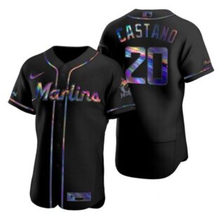 Men's Daniel Castano Miami Marlins Flex Base Jersey Black Holographic