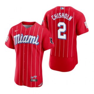 Men's Jazz Chisholm Miami Marlins Flex Base Jersey Red City Connect