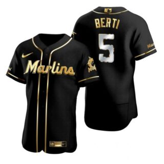 Men's Jon Berti Miami Marlins Flex Base Jersey Black Golden