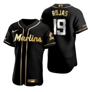 Men's Miguel Rojas Miami Marlins Flex Base Jersey Black Golden