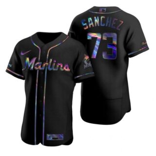 Men's Sixto Sanchez Miami Marlins Flex Base Jersey Black Holographic