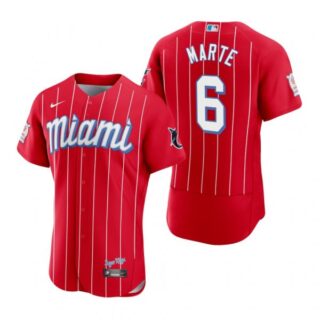 Men's Starling Marte Miami Marlins Flex Base Jersey Red City Connect