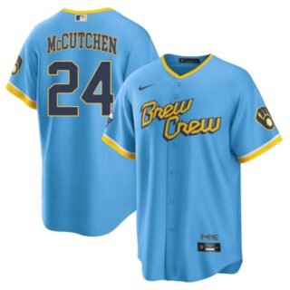 Men's Cool Base Milwaukee Brewers Andrew McCutchen Brew Crew City Connect Powder Blue Stitched Jersey