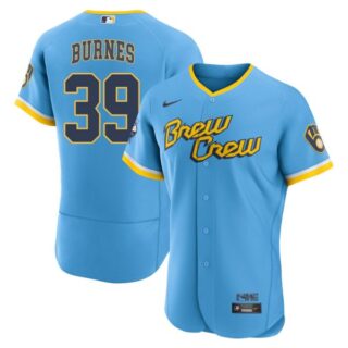 Men's Flex Base Milwaukee Brewers Corbin Burnes Brew Crew City Connect Powder Blue Stitched Jersey