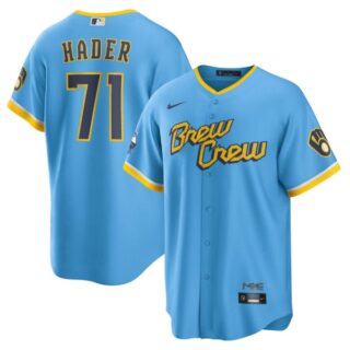 Men's Cool Base Milwaukee Brewers Josh Hader Brew Crew City Connect Powder Blue Stitched Jersey