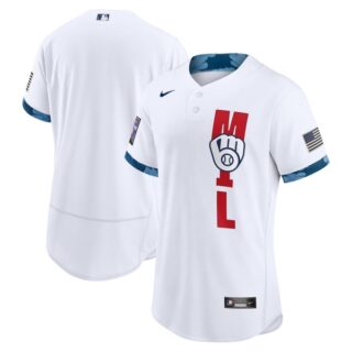 Men's - Flex Base Milwaukee Brewers 2021 MLB All-Star White Jersey Worn In-Game - Stitched