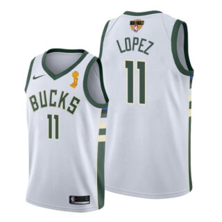 Men's Brook Lopez Milwaukee Bucks 2021 NBA Finals Champions Jersey White Association