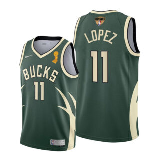 Men's Brook Lopez Milwaukee Bucks 2021 NBA Finals Champions Jersey Green Earned