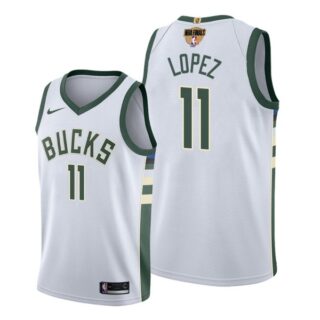 Men's #11 Brook Lopez Milwaukee Bucks 2021 NBA Finals Jersey White Association