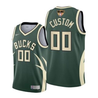 Men's Custom Milwaukee Bucks 2021 NBA Finals Jersey Green Earned