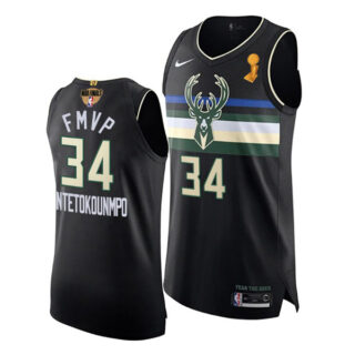 Men's FMVP Giannis Antetokounmpo Milwaukee Bucks 2021 NBA Finals Champions Jersey Black Statement