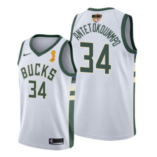 Men's Giannis Antetokounmpo Milwaukee Bucks 2021 NBA Finals Champions Jersey White Association